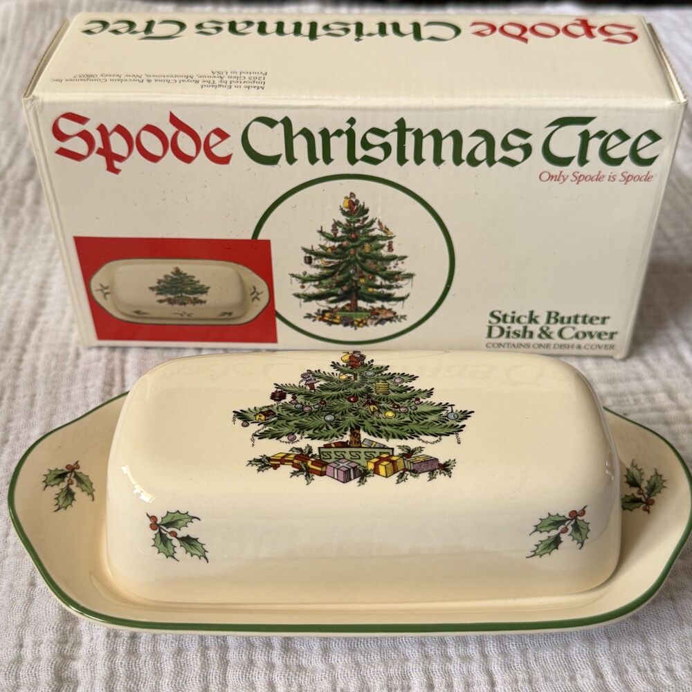 Spode Christmas Tree Stick Butter Dish & Cover
